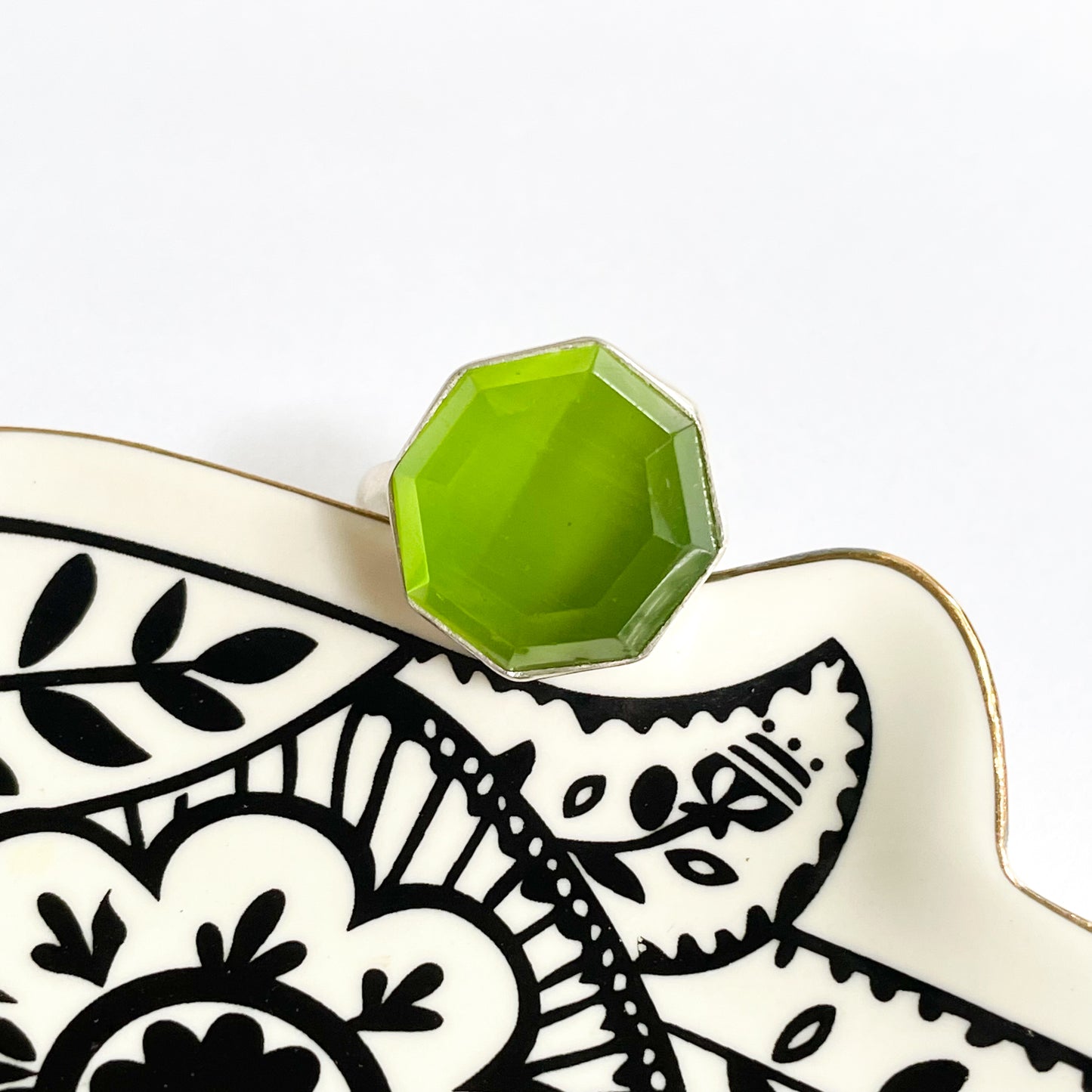 Shimmer Green Hexagon Ring - Solid Sterling Silver