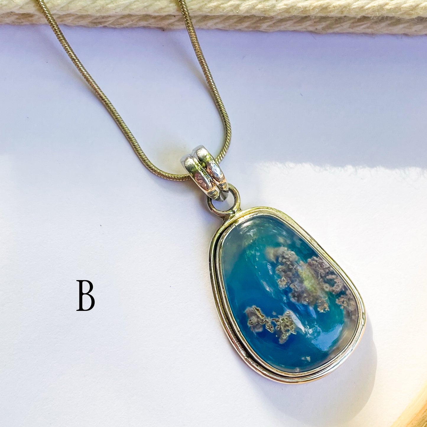 Aura Opal & Moss Agate Ring & Pendant - Solid Sterling Silver