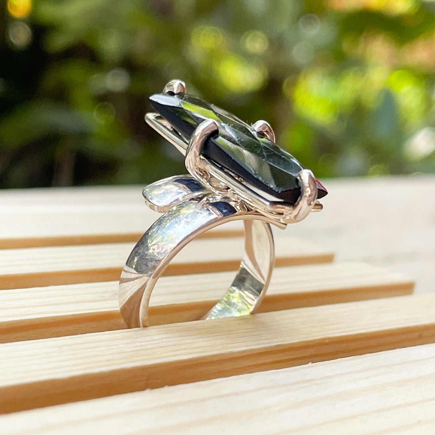 Black Obsidian Prong Ring - Solid Sterling Silver