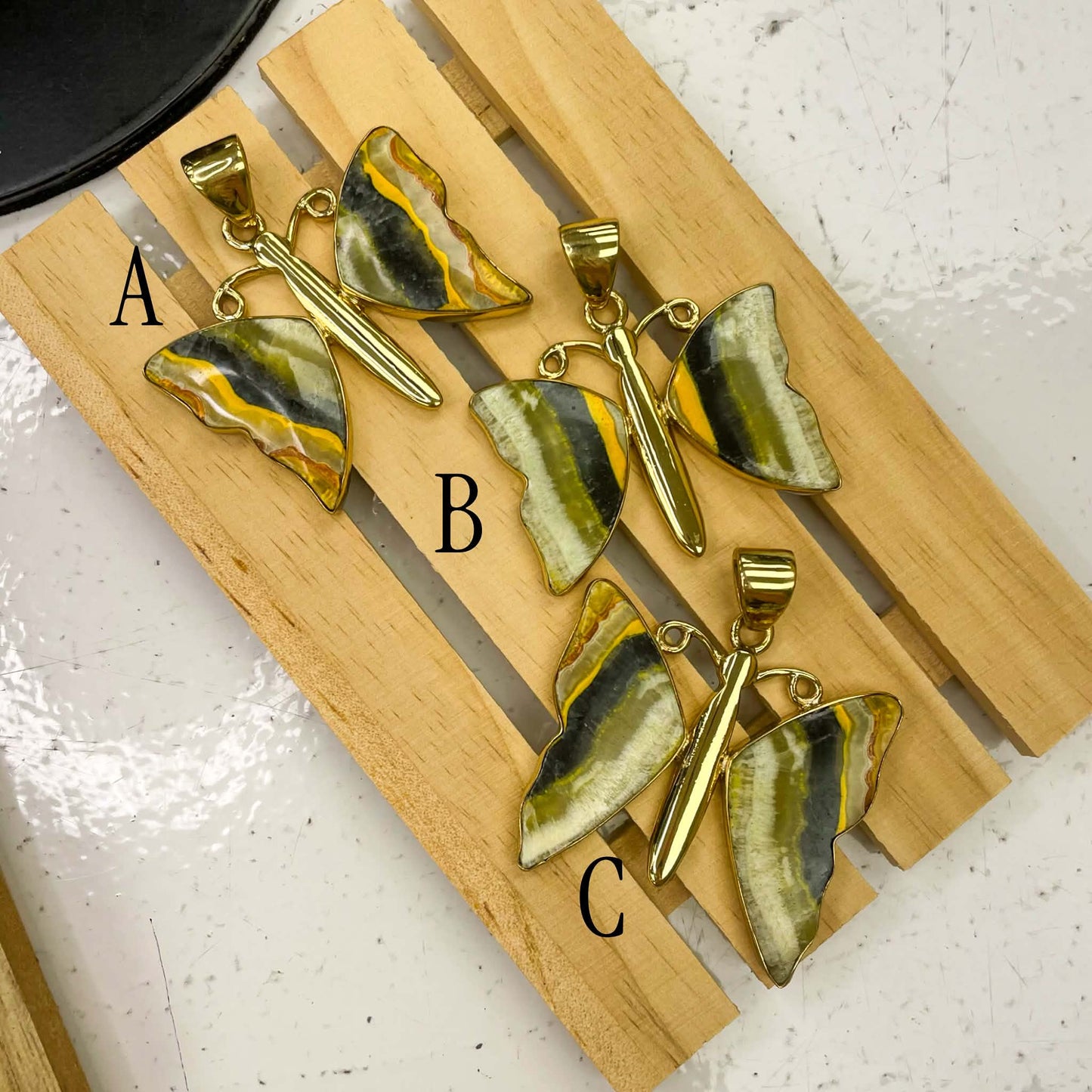 Bumblebee Jasper w/ Green Butterfly Pendants- Alchemia