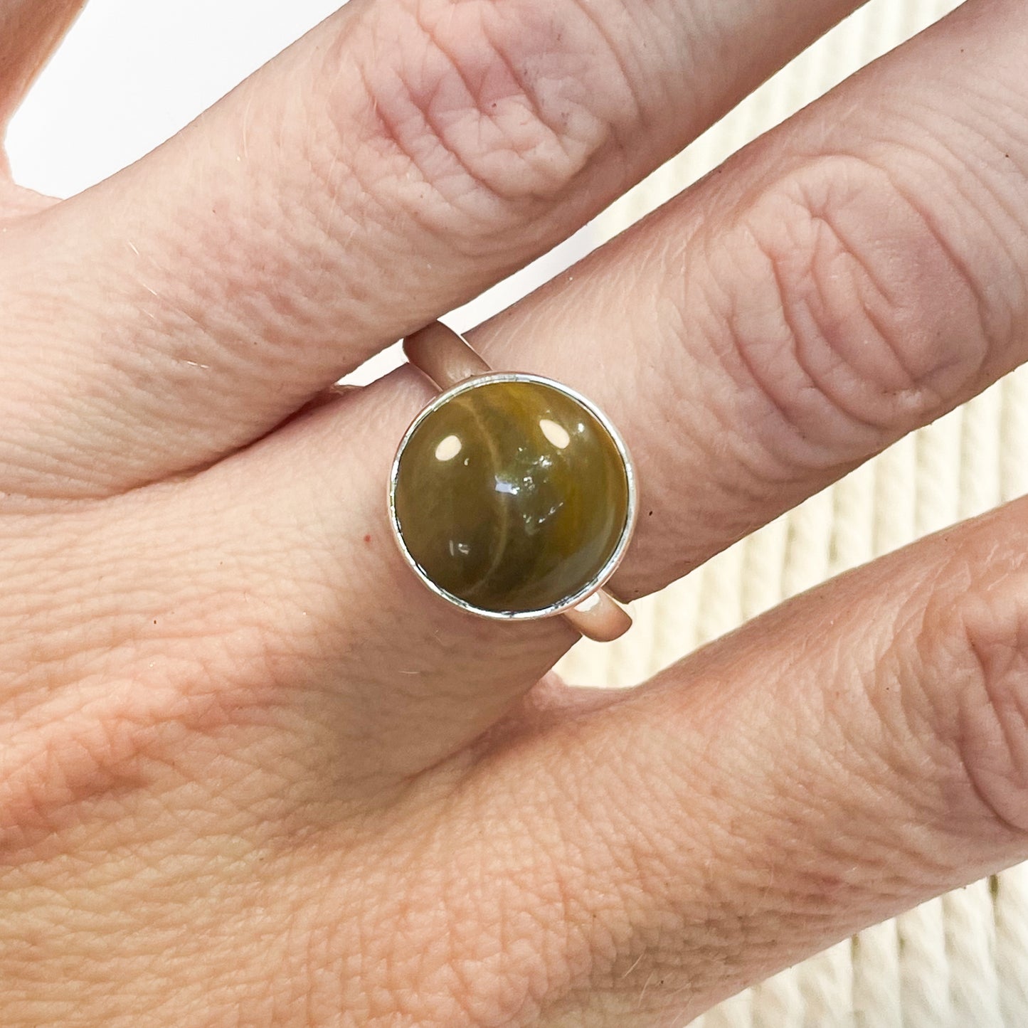 Dainty Brown Jasper Ring - Solid Sterling Silver
