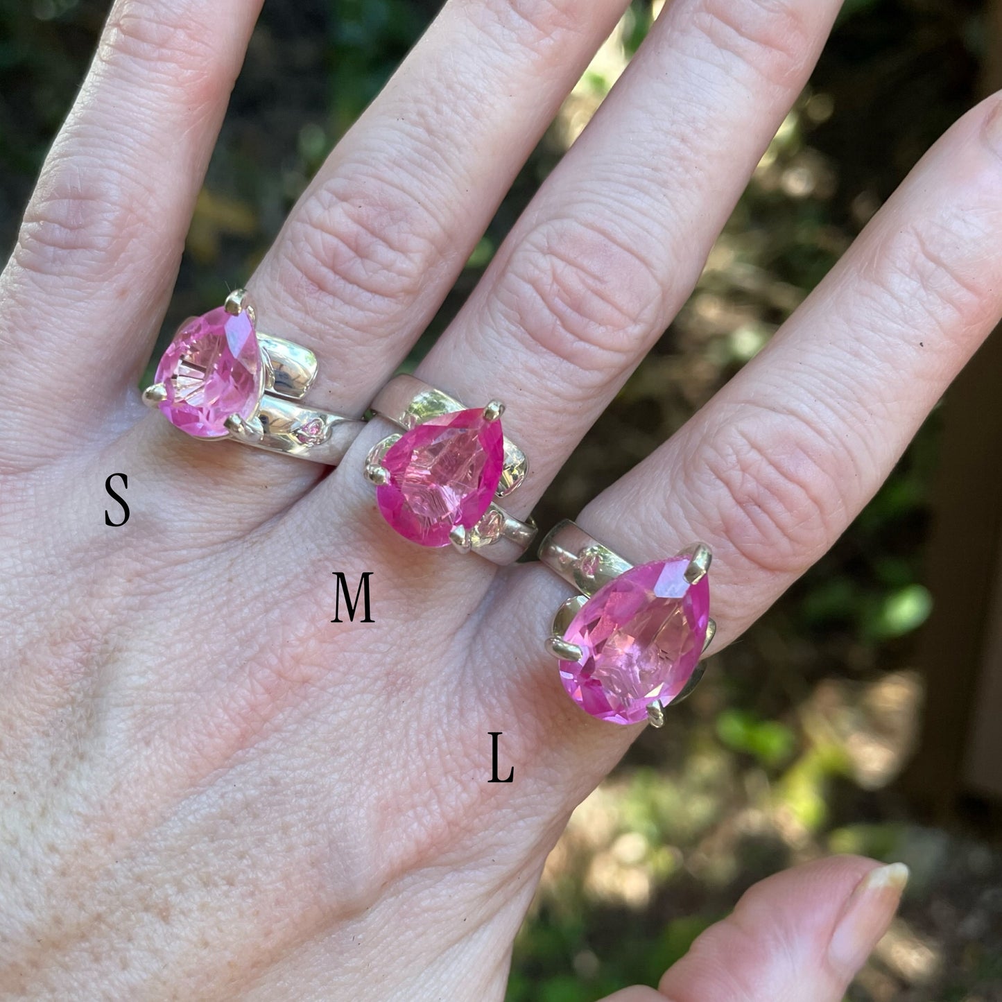 Hot Pink Glass Prong Ring - Solid Sterling Silver
