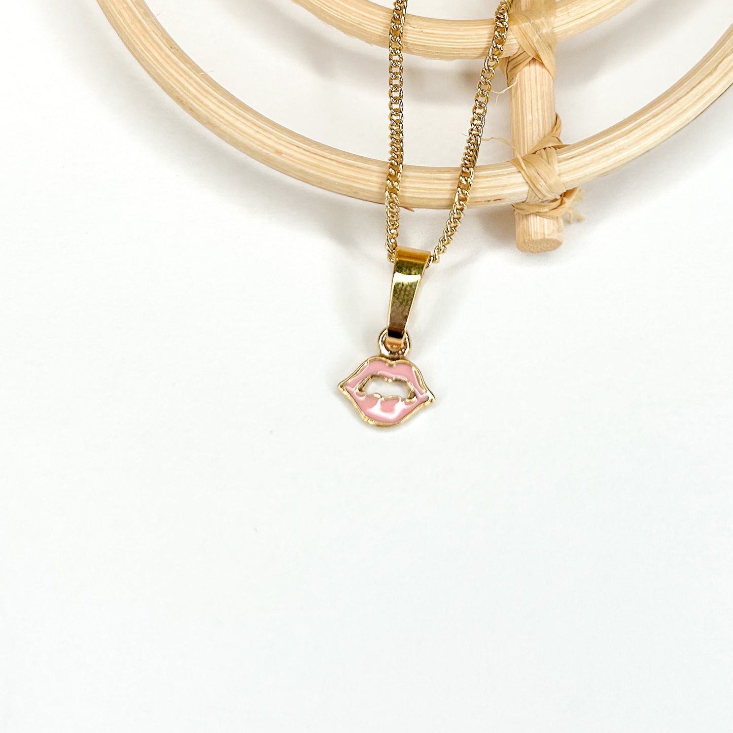 Pink Lip Dainty Pendant - 18K Gold Filled