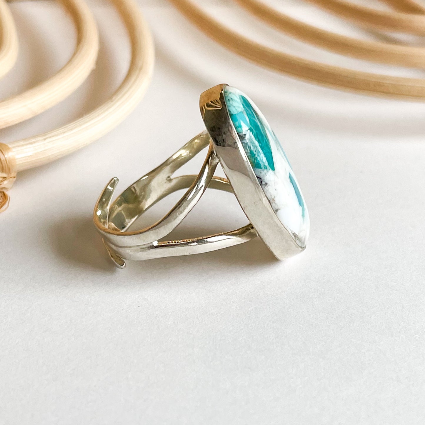 Turquoise Compost Ring - Solid Sterling Silver