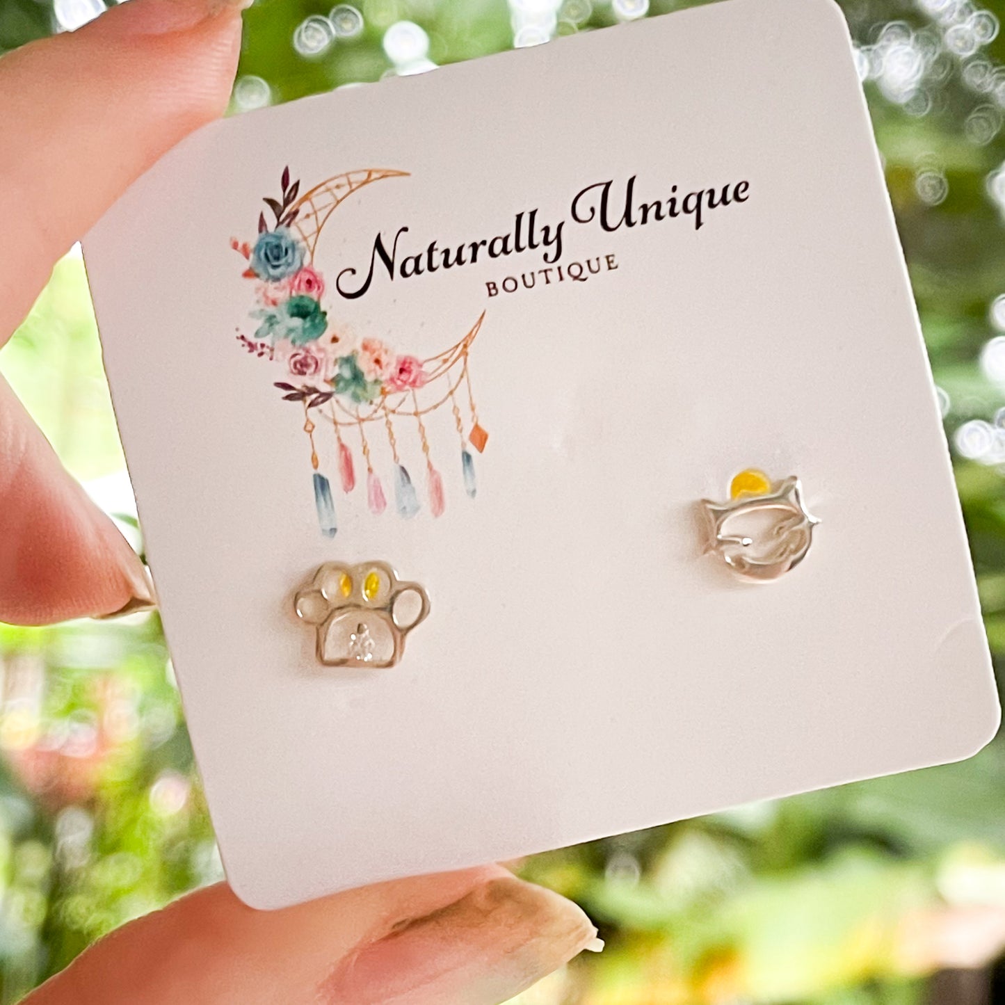 Dainty Kitten Face & Paw Studs - Solid Sterling Silver