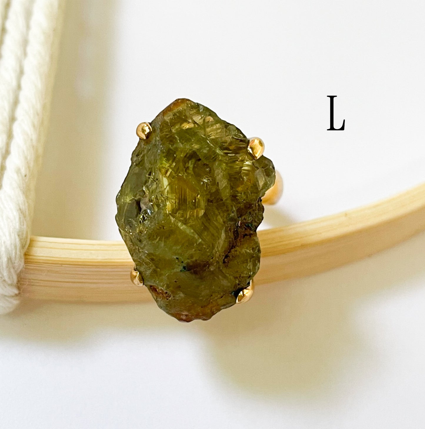 Raw Green Garnet Prong Ring - Alchemia Gold