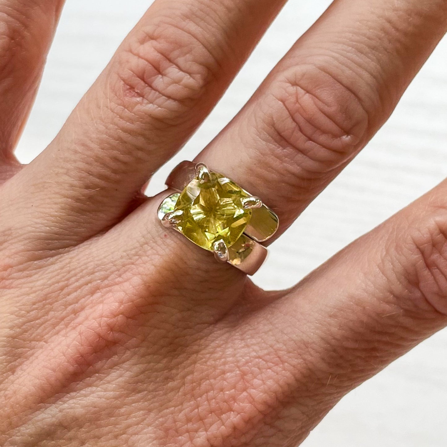 Lemon Quartz Prong Ring - Solid Sterling Silver