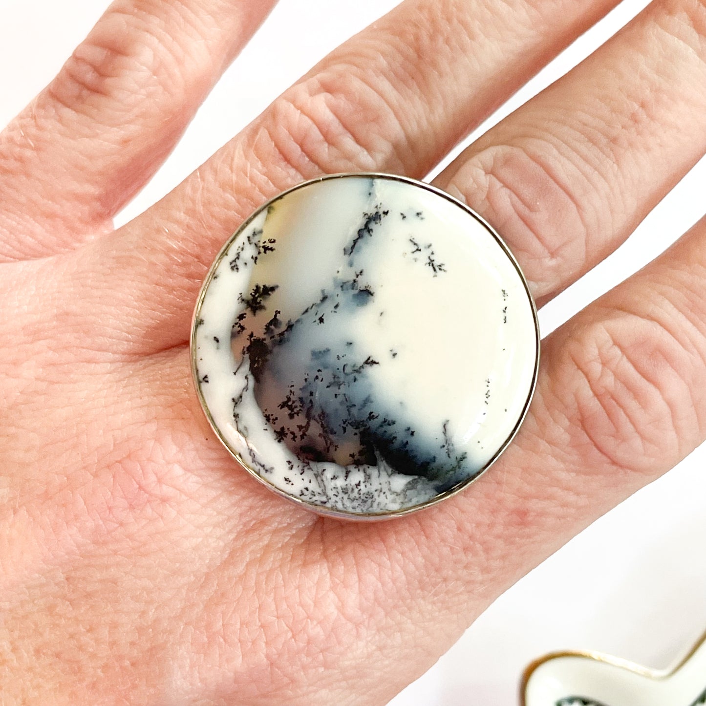 Dendrite Opal Size 10 Ring - Solid Sterling Silver