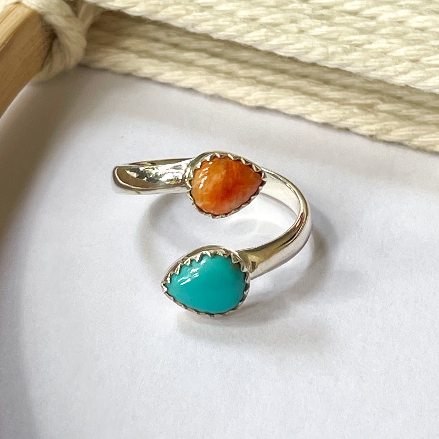 Oyster Turquoise Bypass Ring - Solid Sterling Silver
