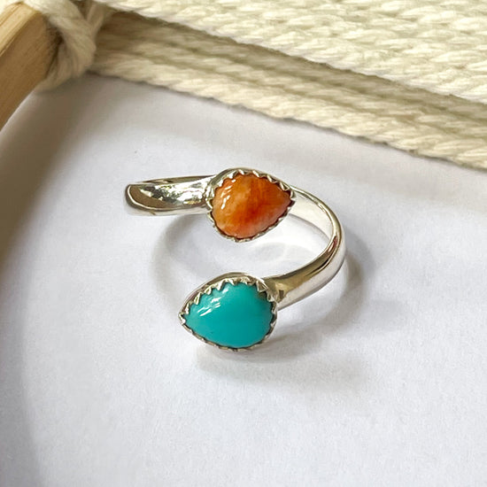 Oyster Turquoise Bypass Ring - Solid Sterling Silver