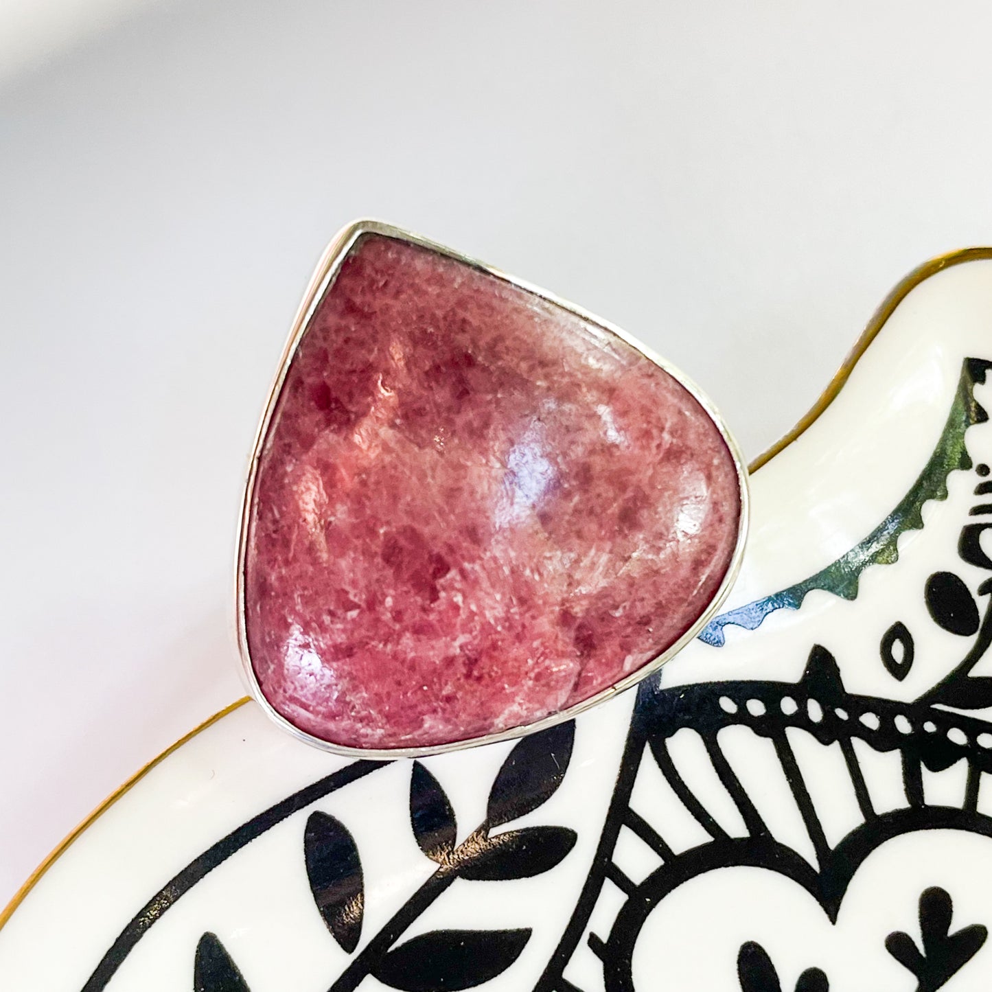 Rhodonite Ring - Solid Sterling Silver