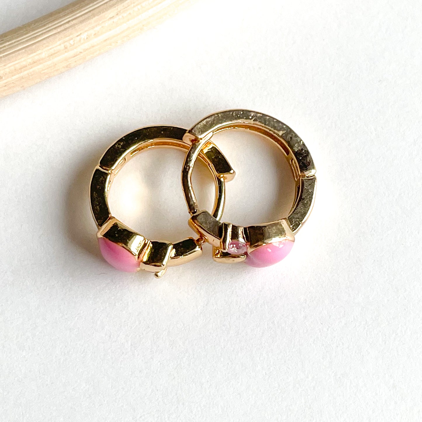 Apple Pink Enamel Huggies - 18k Gold Filled