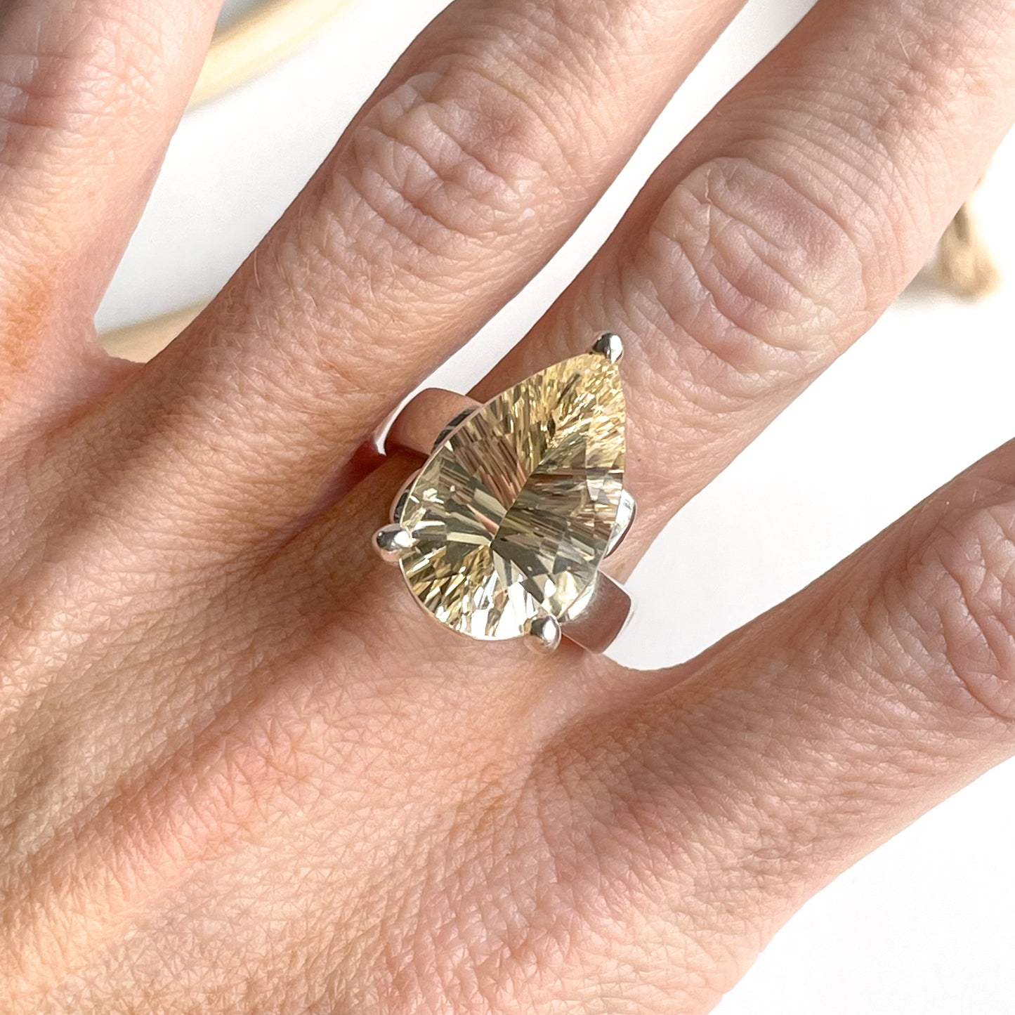 Light Citrine Special Cut Ring - Solid Sterling Silver