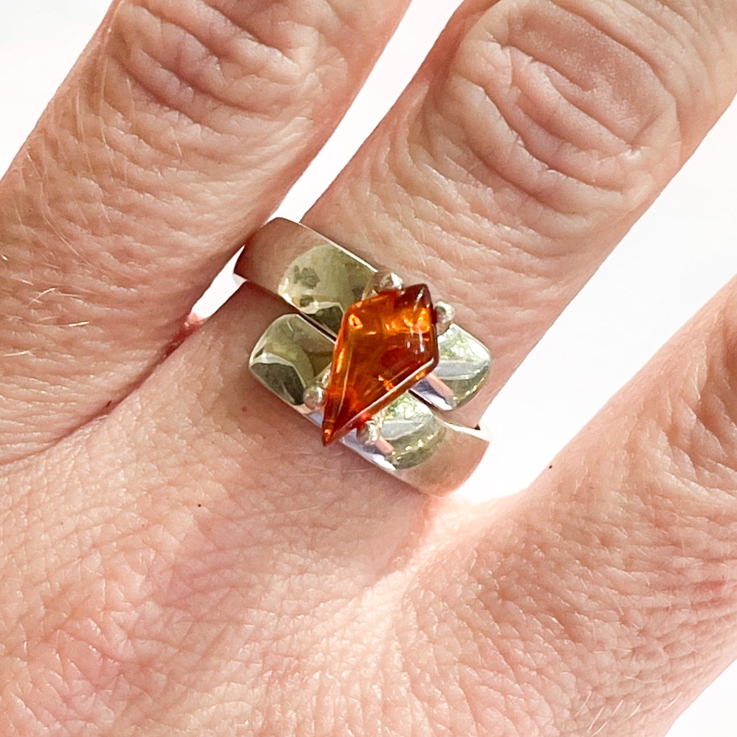 Amber Kite Prong Ring - Solid Sterling Silver
