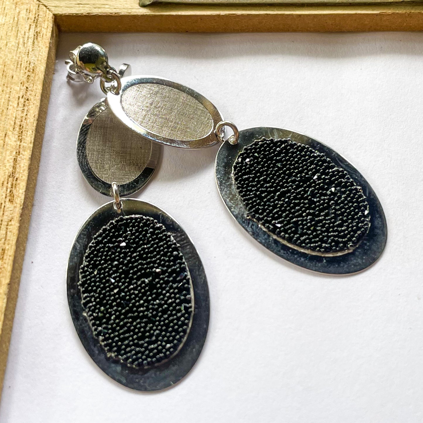 Black Crystal Double Stud Oval Earrings - SSS