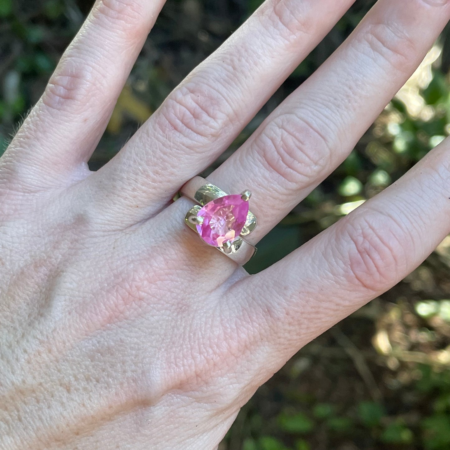 Hot Pink Glass Prong Ring - Solid Sterling Silver