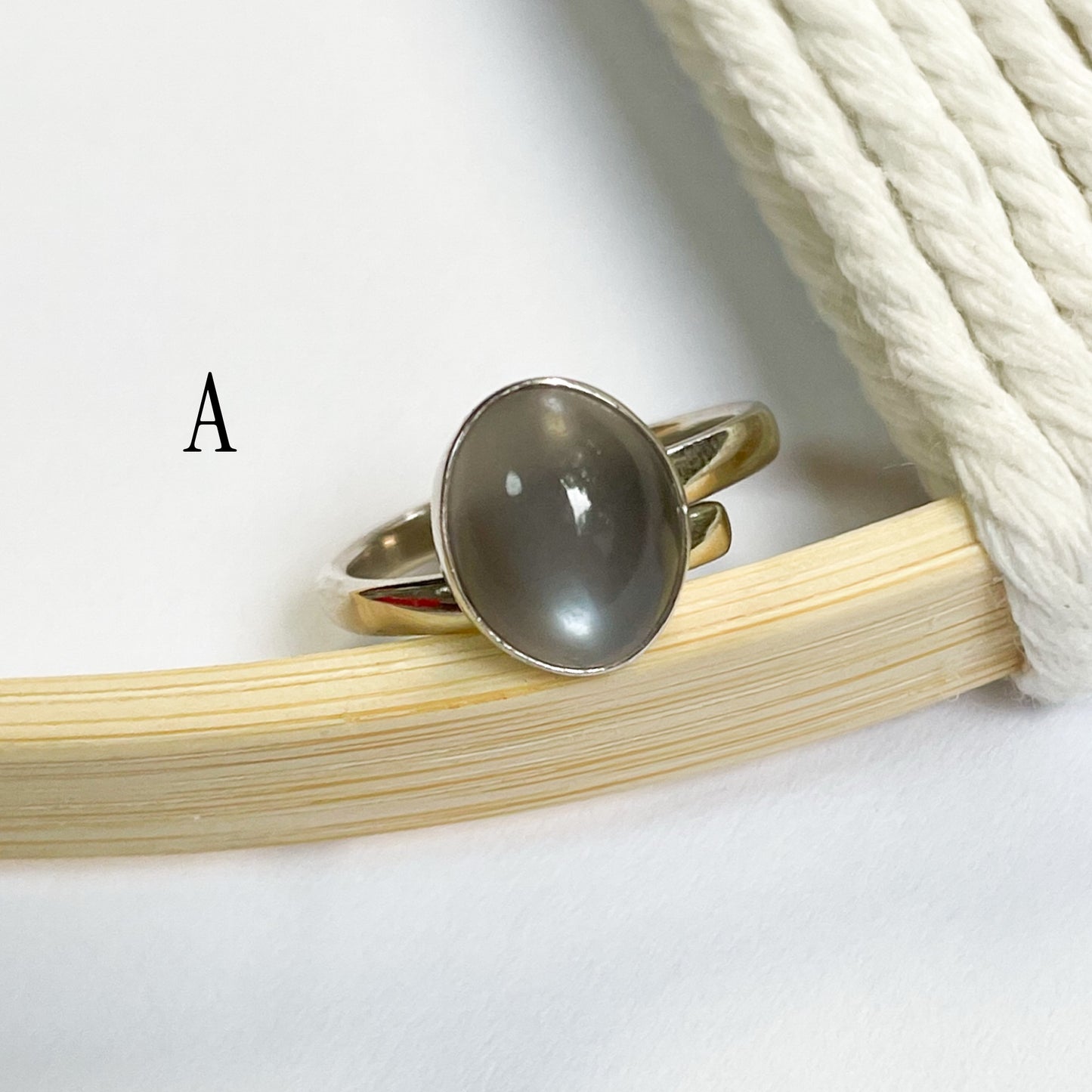 Gray Moonstone Ring - Solid Sterling Silver