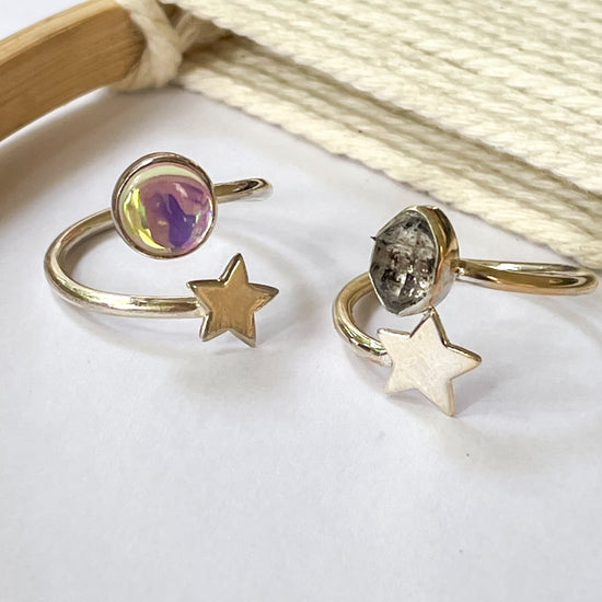 Shooting Star & Stones Bypass Ring - Solid Sterling Silver