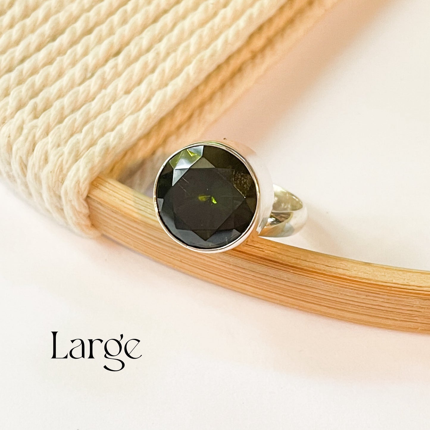 Green CZ Round Bezel Ring - Solid Sterling Silver