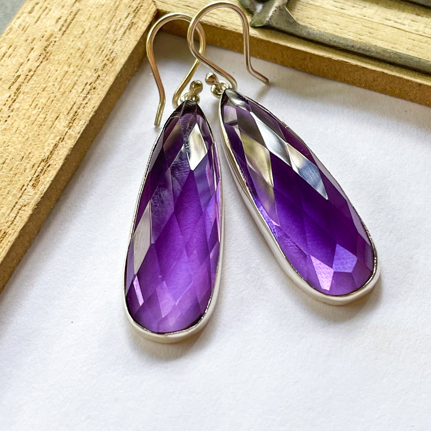 Slender Amethyst Dangle - Solid Sterling Silver