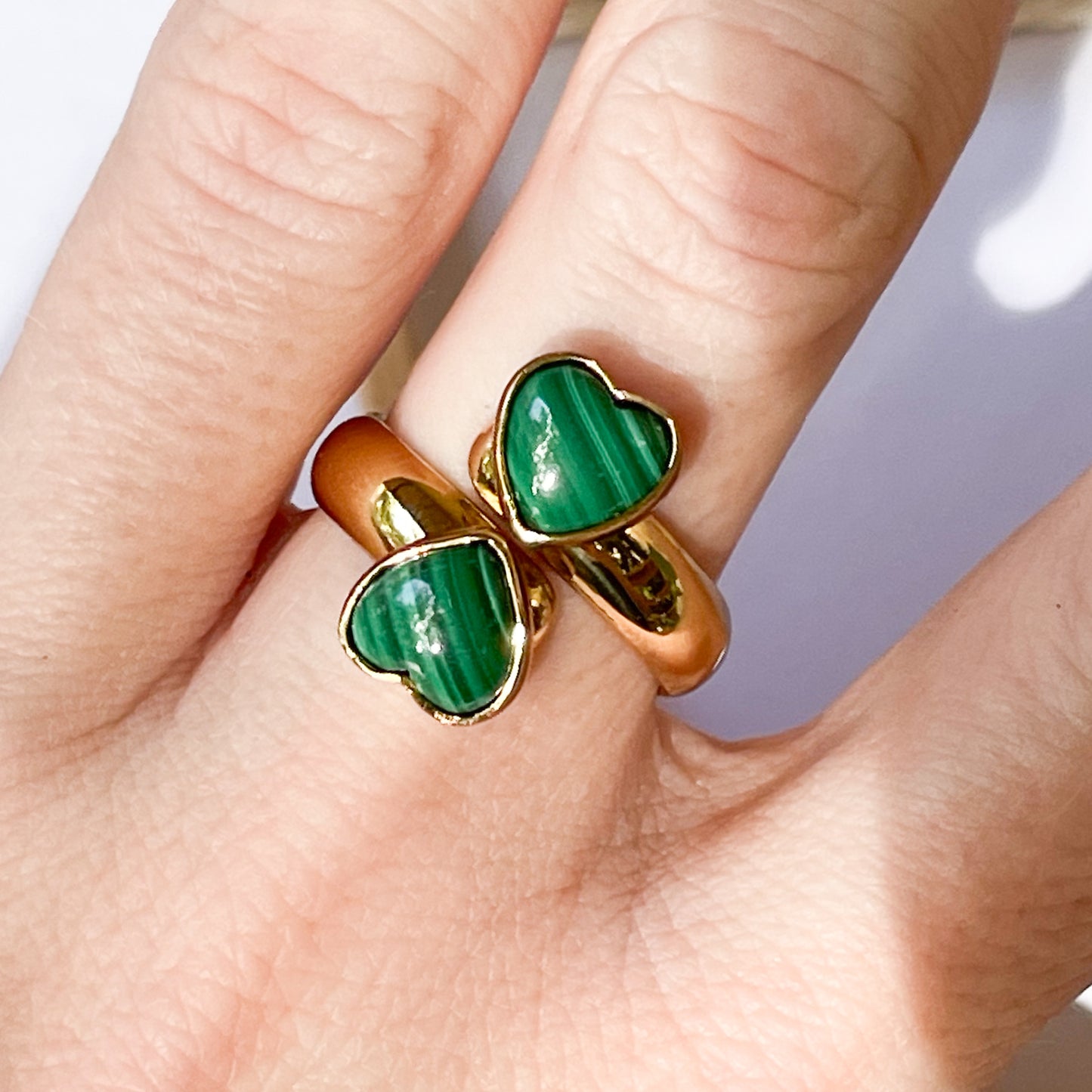 Malachite Heart Bypass Ring - Both Metals