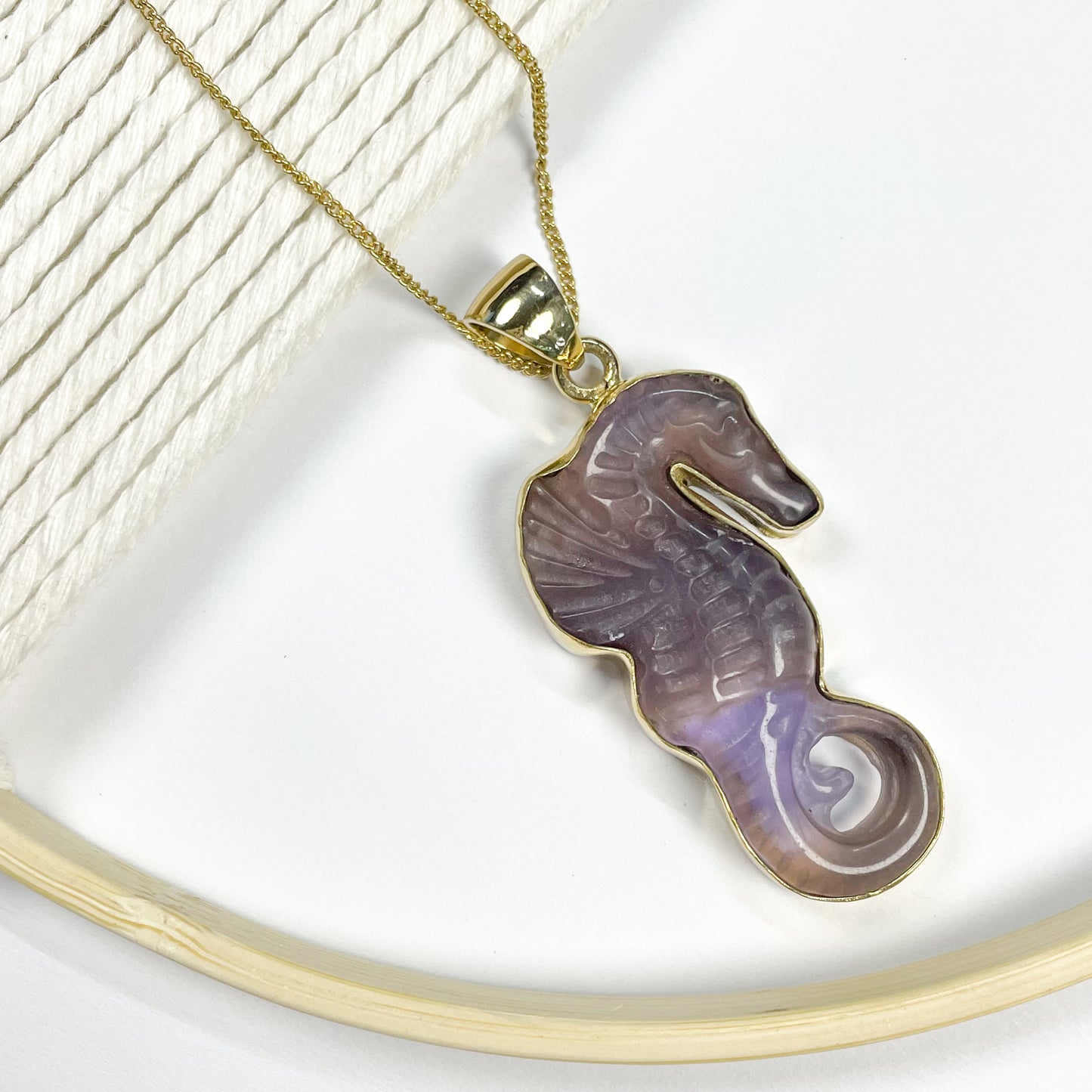 Fluorite Seahorse Pendant - Both Metals