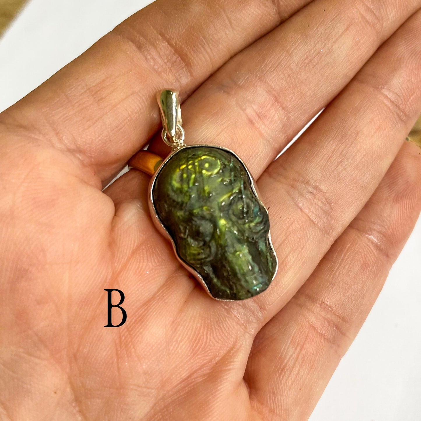Sugar Skull Labradorite Pendant - Solid Sterling Silver