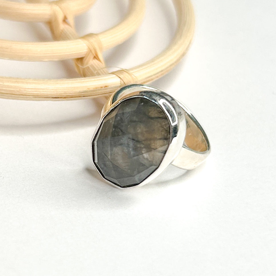 Black Rutile Quartz Ring - Solid Sterling Silver