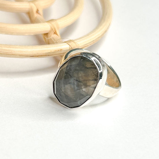 Black Rutile Quartz Ring - Solid Sterling Silver