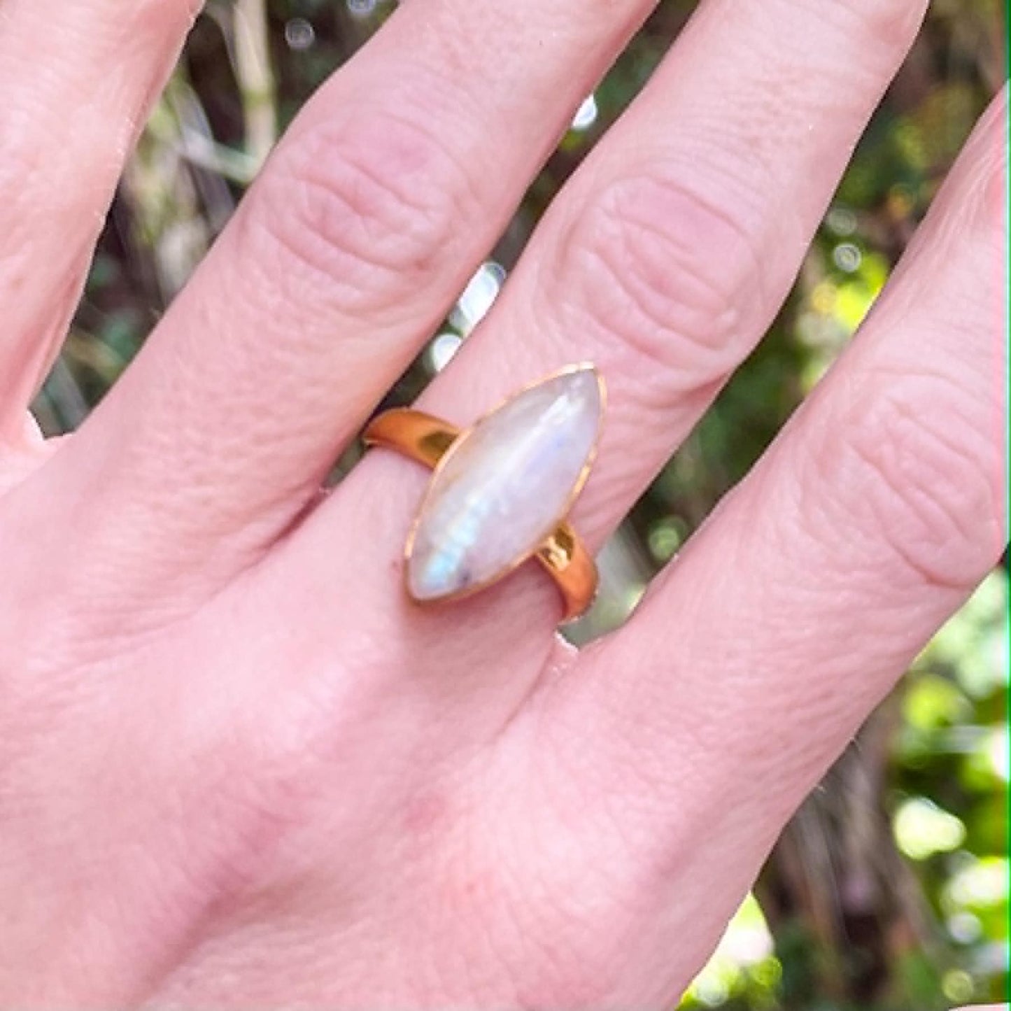 Rainbow Moonstone Marquise Ring - SSS w 18k Plate