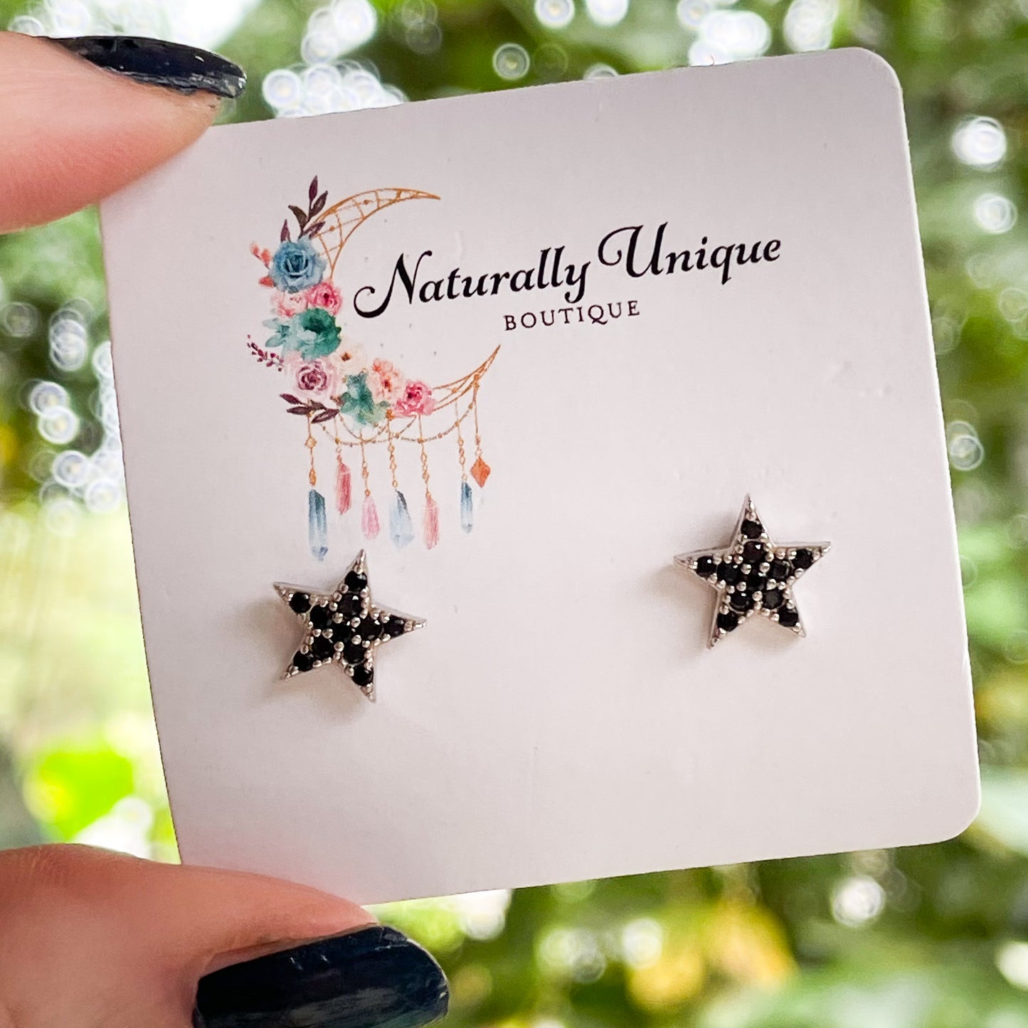Black CZ Star Studs - Solid Sterling Silver
