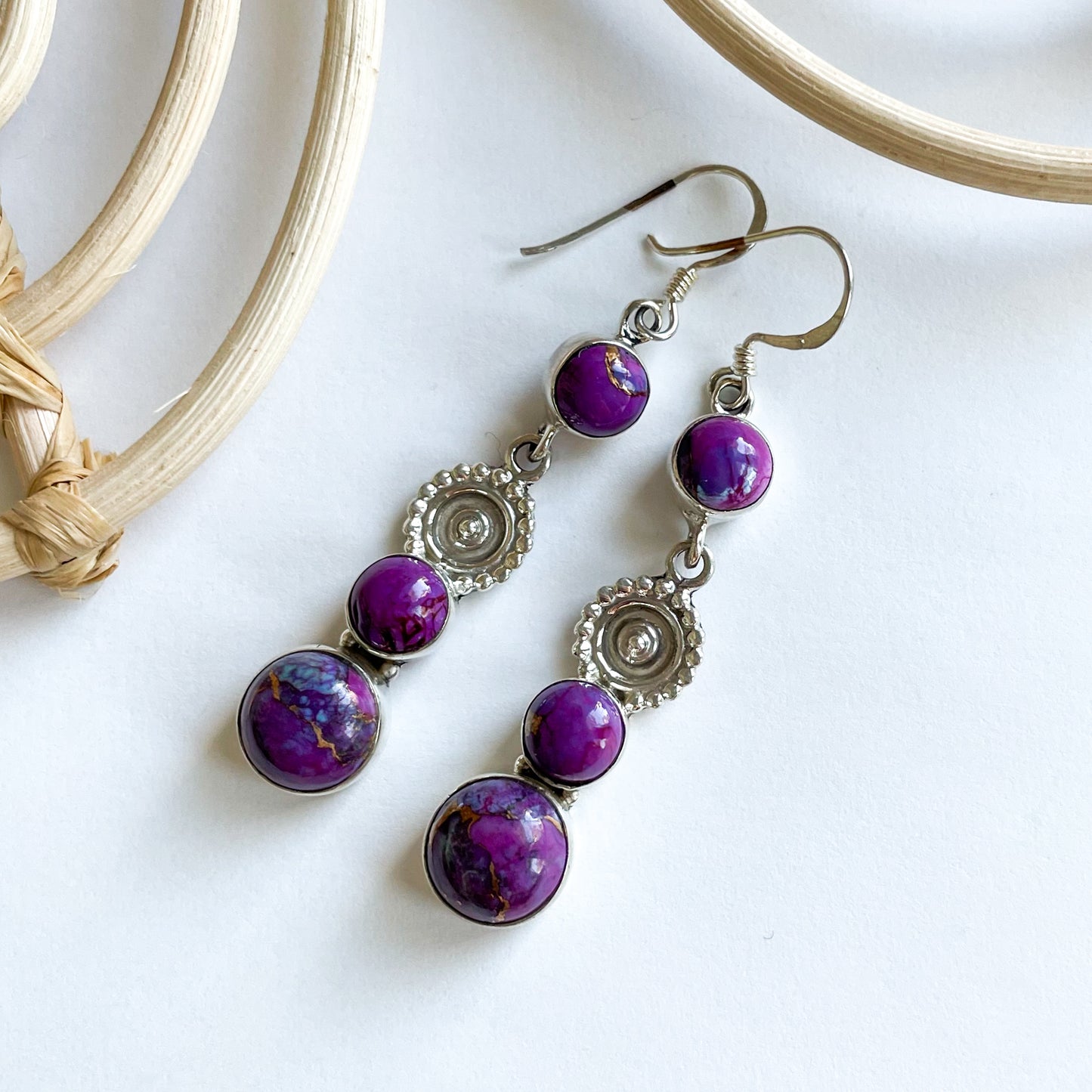 Purple Copper Turquoise Earring  - Solid Sterling Silver
