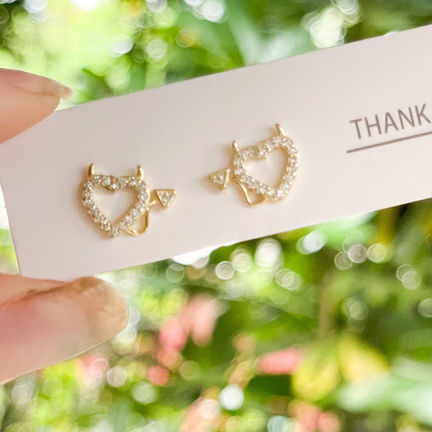 Evil Gold Heart Studs-Solid Sterling Silver