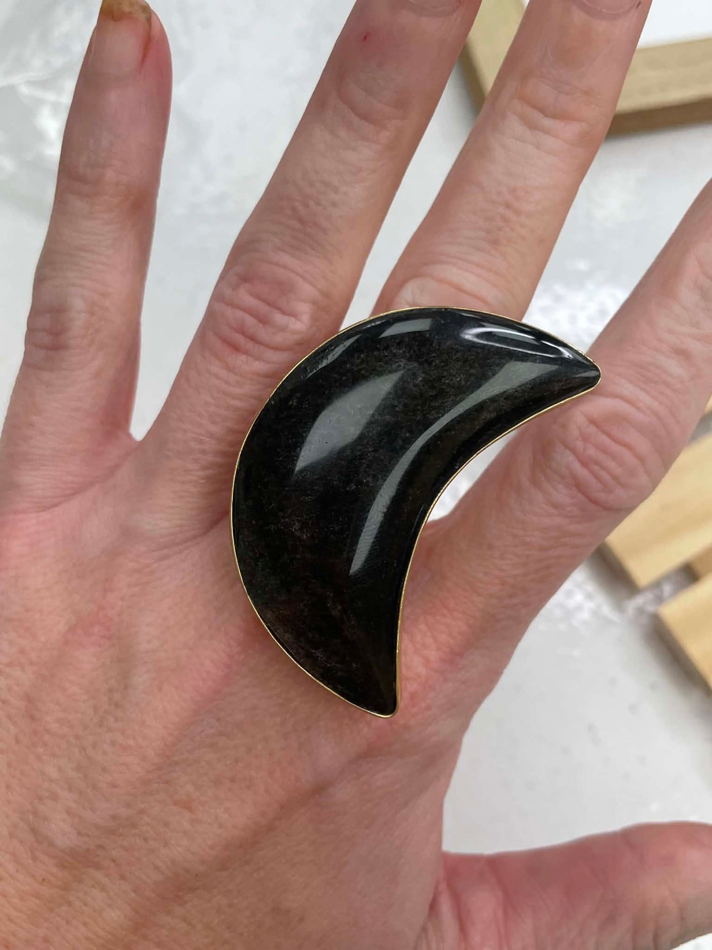 Silver Sheen Obsidian Star or Moon Rings - Alchemia