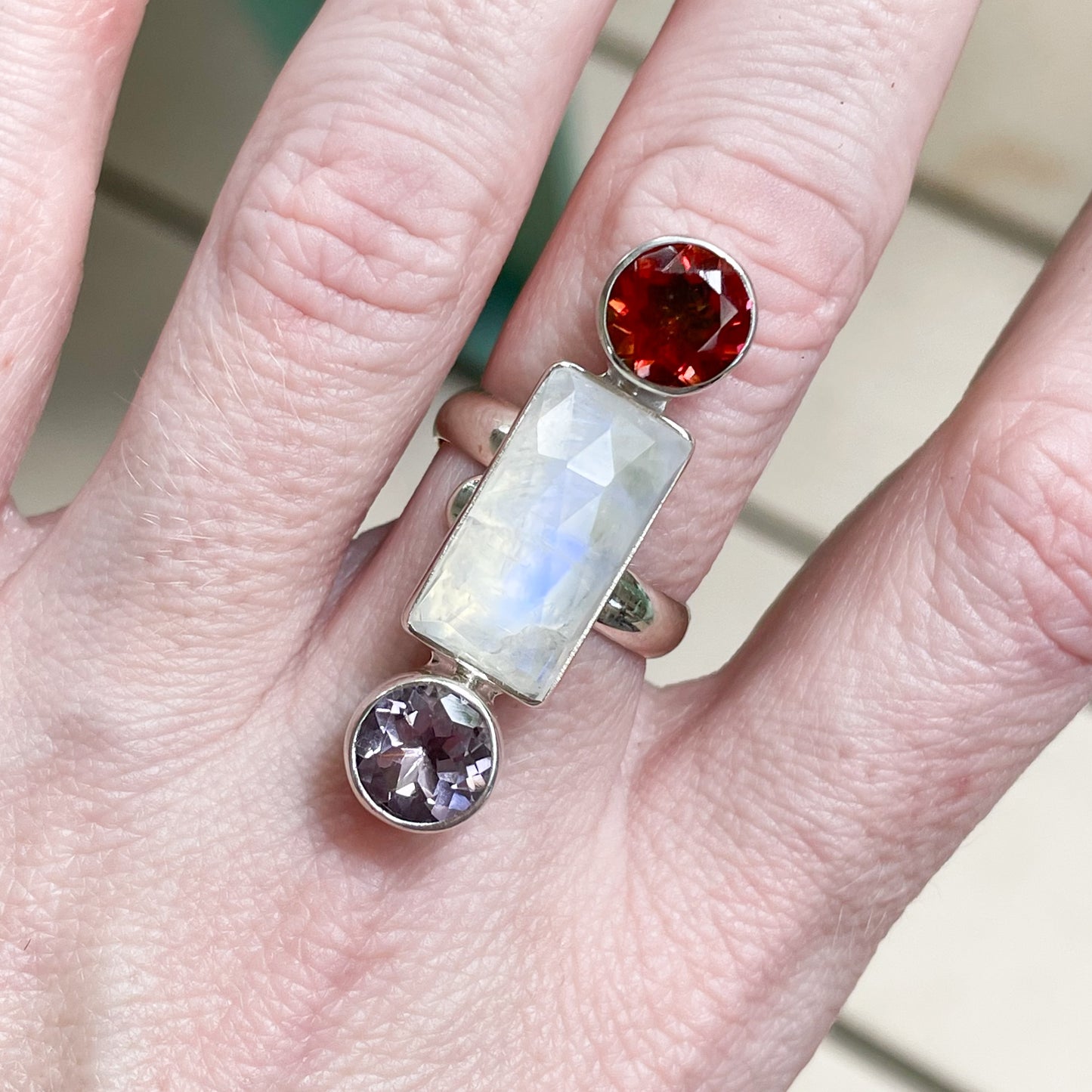 Rainbow Moonstone & Gemstone Crawler - Solid Sterling Silver
