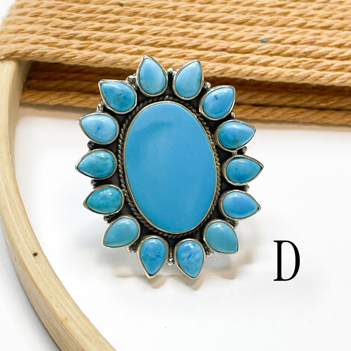 Turquoise Flower Rings - Solid Sterling Silver
