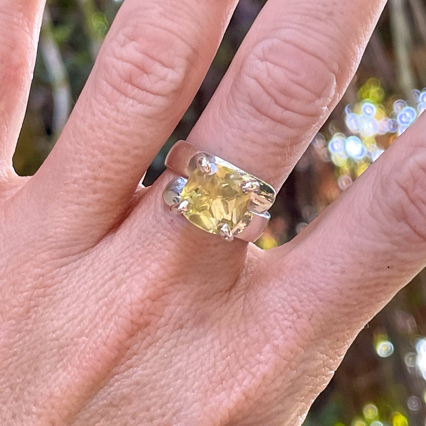 Lemon Quartz Prong Ring - Solid Sterling Silver