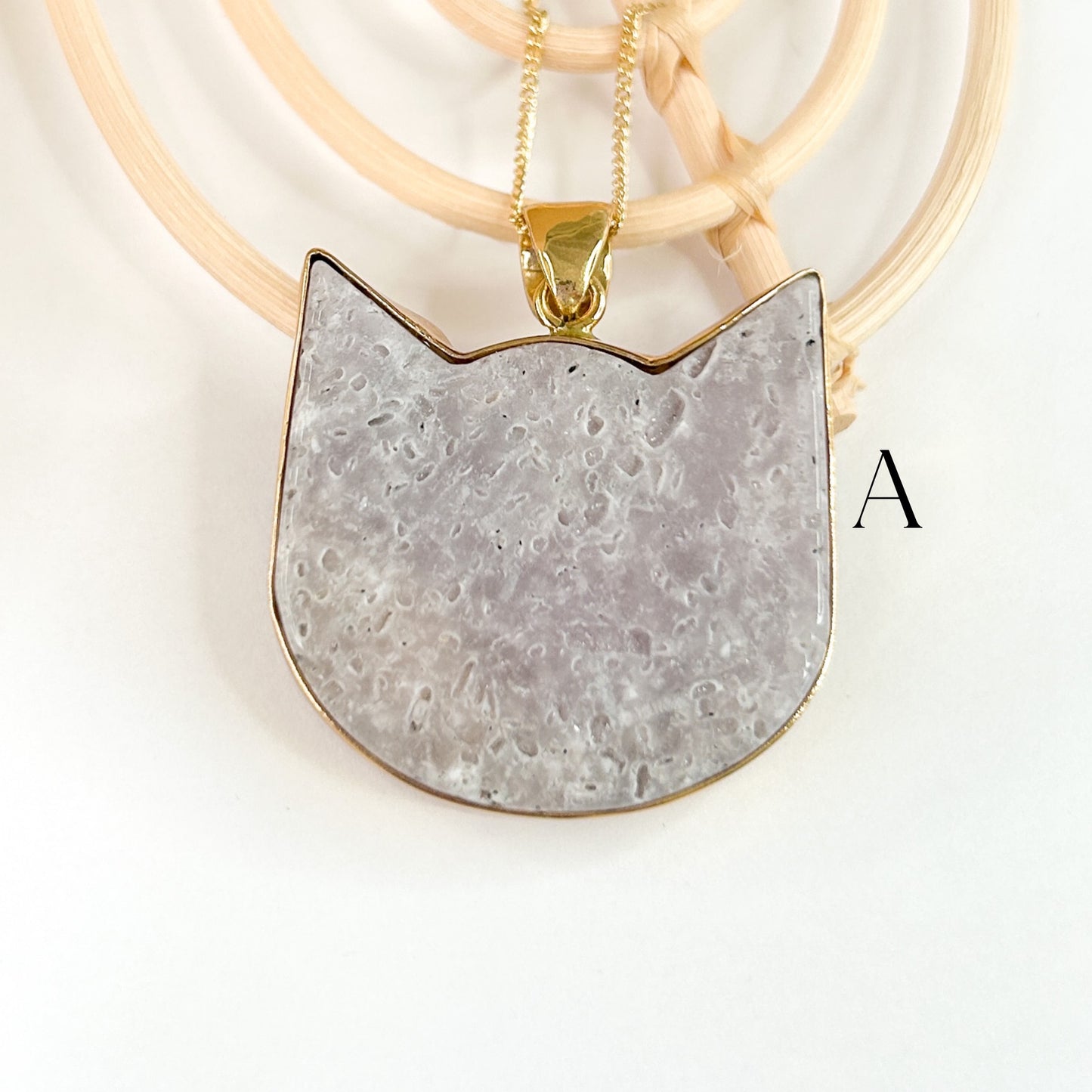 Pink Amethyst Cat Head Pendants - Alchemia