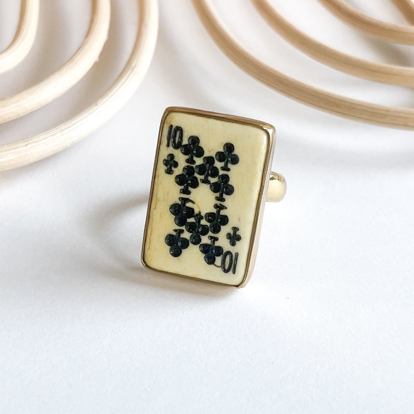 Dainty 10 Of Clubs Bone Card Ring - Alchemia