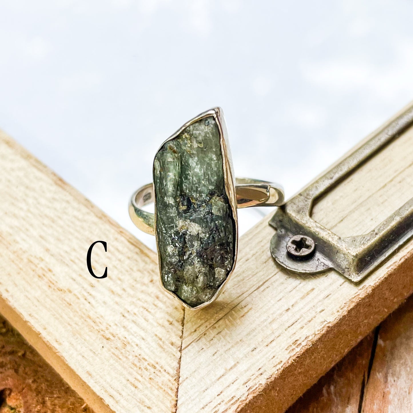 Blue, Orange, Green Kyanite Ring - Solid Sterling Silver