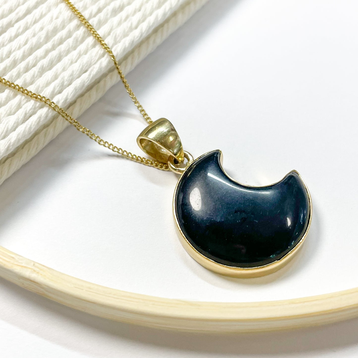 Black Crescent Moon Pendant - Alchemia Gold
