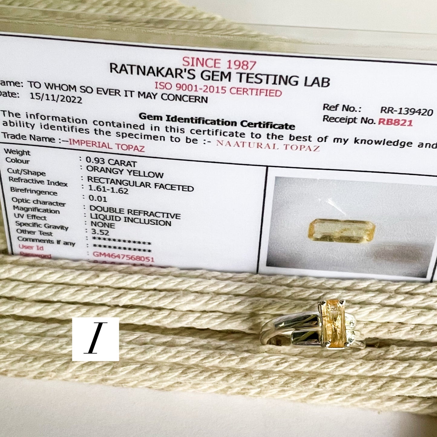 Certified Natural Imperial Topaz Prong Ring - Solid Sterling Silver