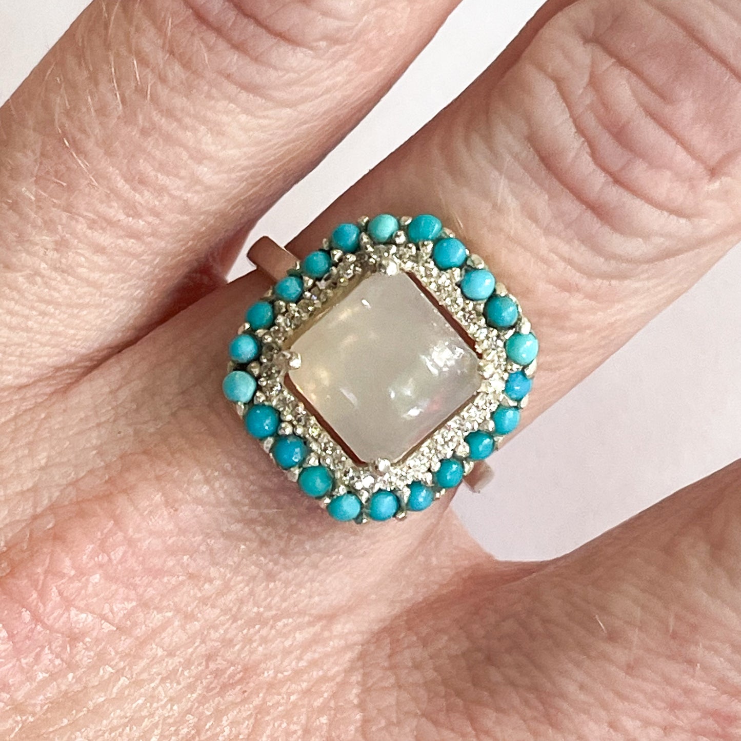 Opal CZ & Turquoise Ring - Solid Sterling Silver