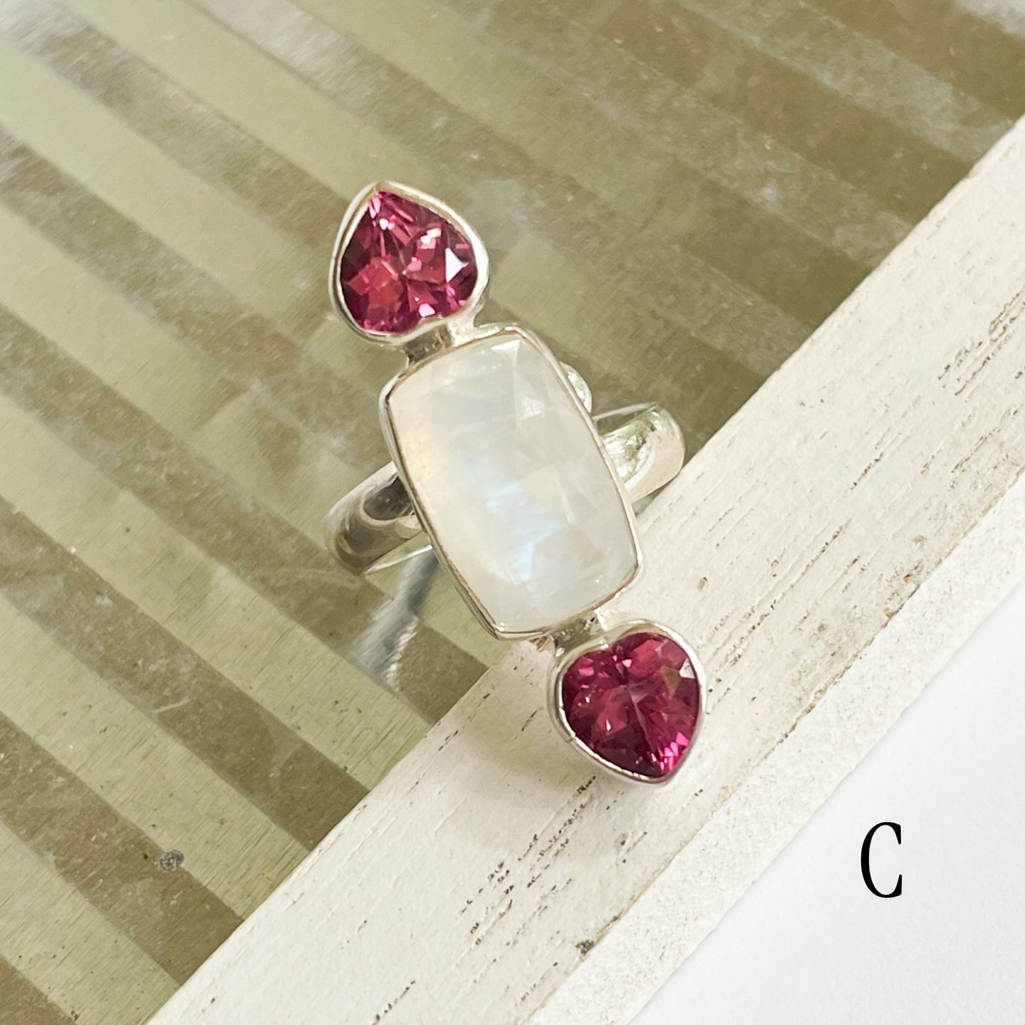 Rainbow Moonstone & Gemstone Crawler - Solid Sterling Silver