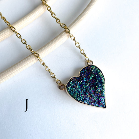 Load image into Gallery viewer, Titanium Druzy Heart Necklace - Alchemia Gold
