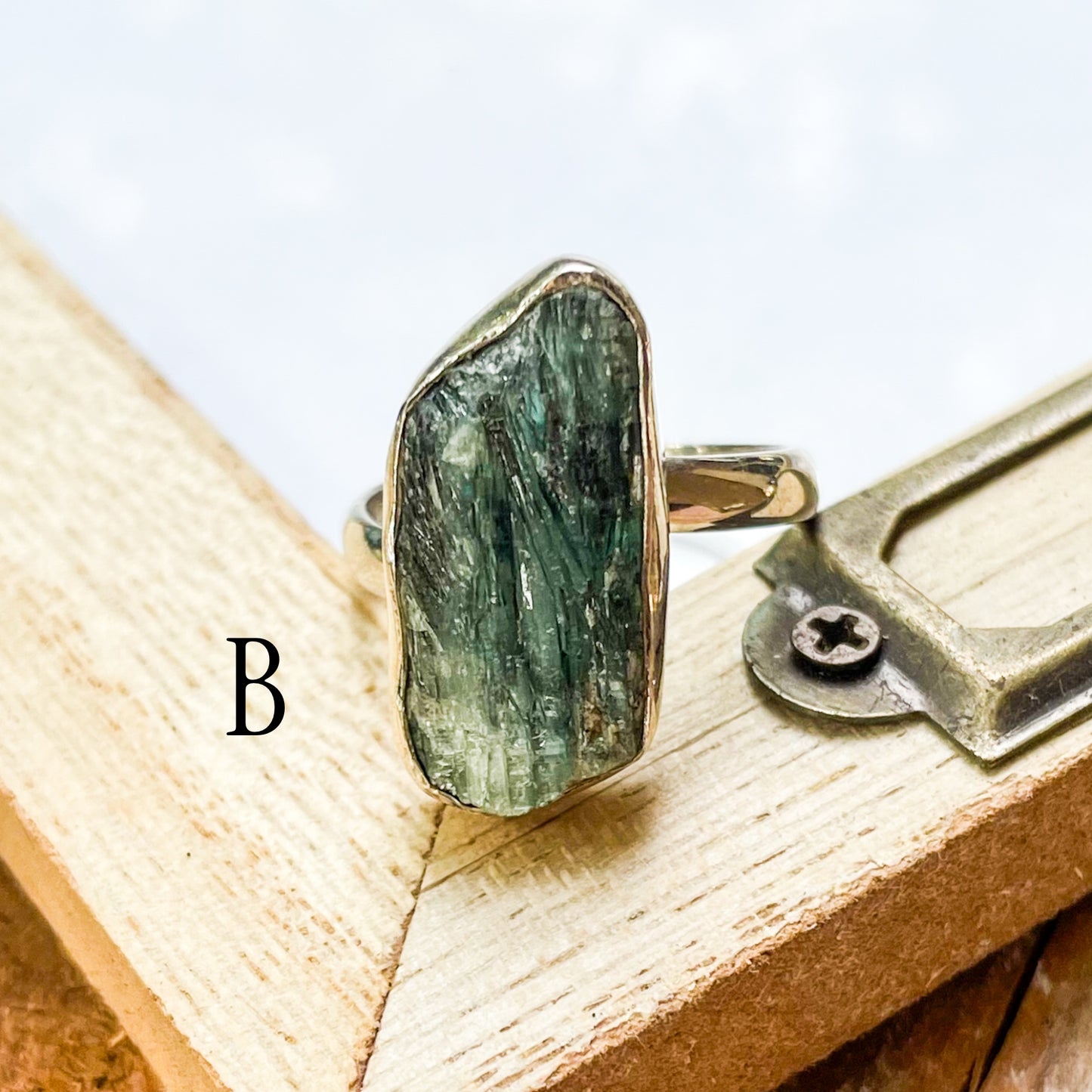 Blue, Orange, Green Kyanite Ring - Solid Sterling Silver