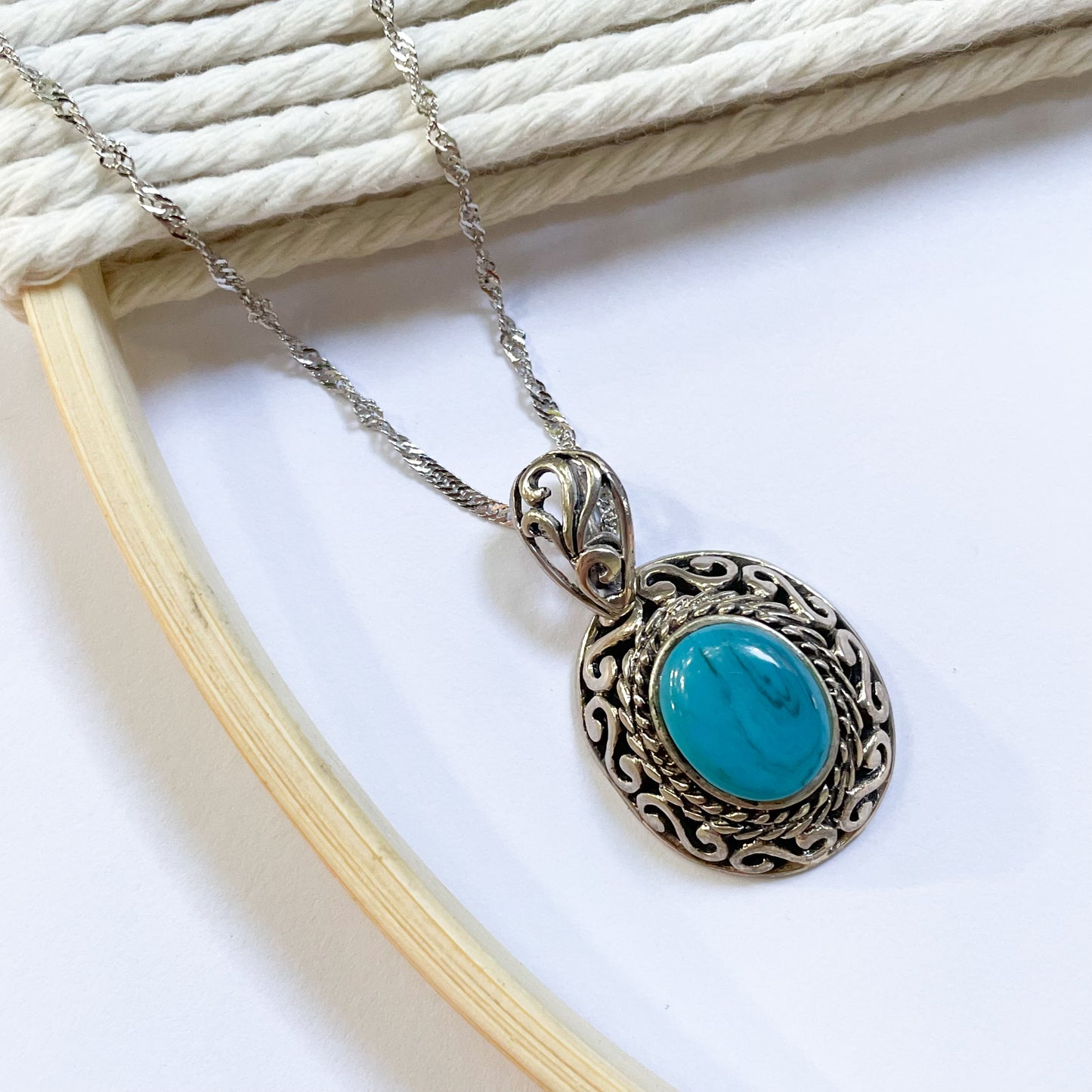 Turquoise Vintage Pendant - Solid Sterling Silver