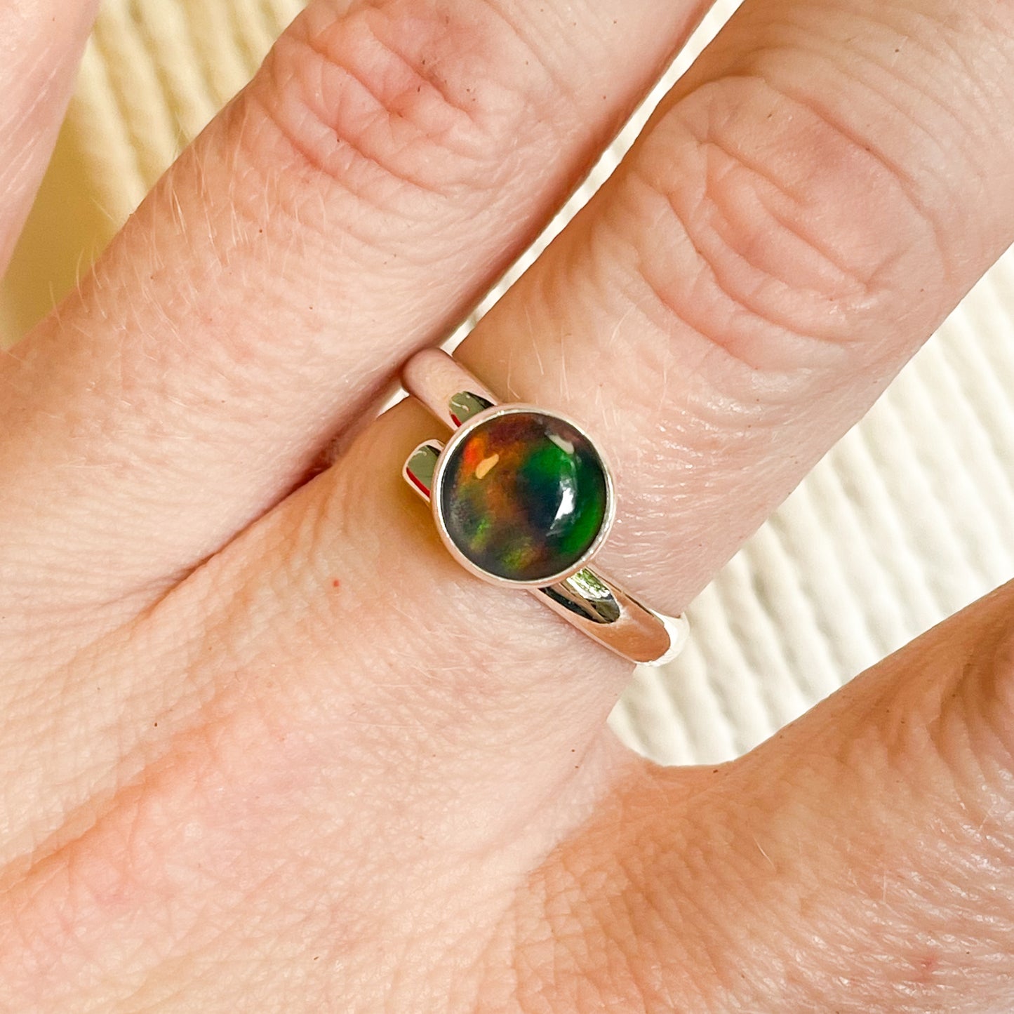 Dainty Galaxy Opal Ring - Solid Sterling Silver