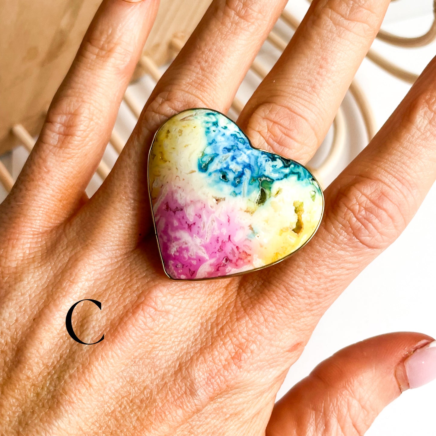 Solar Druzy Heart Statement Ring
