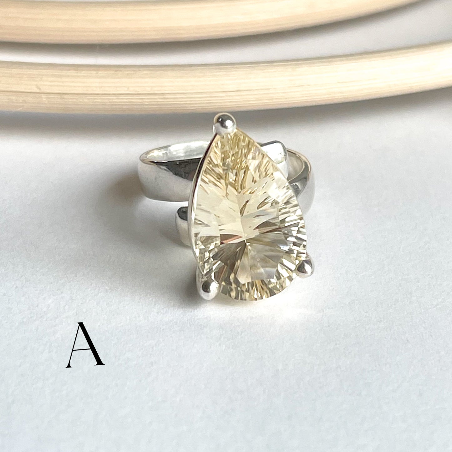 Light Citrine Special Cut Ring - Solid Sterling Silver